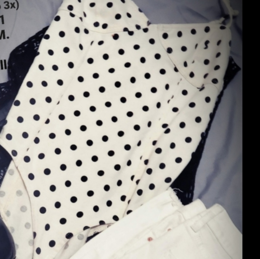 Vintage Pin up Inspired Polka dot Bra top Bodysuit Small/Med B/w